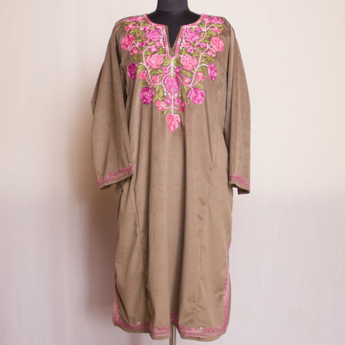 Light Fawn Velvet Aari Pheran - Image 2