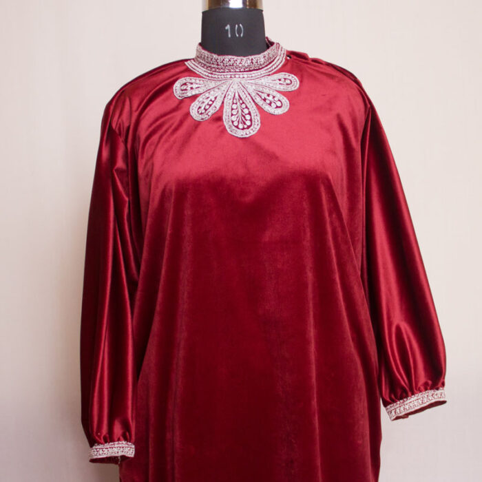 Maroon Velvet Tilla Top Pheran Style