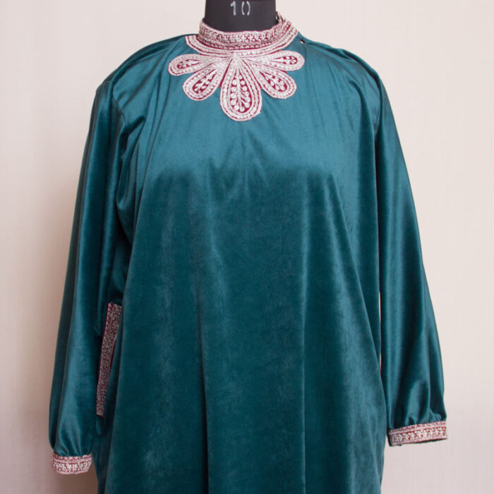 Green Velvet Tilla Top Pheran Style - Image 2