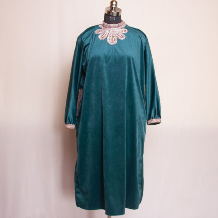 Green Velvet Tilla Top Pheran Style - Image 4