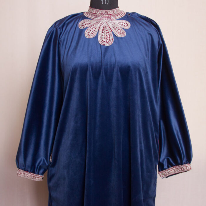 Dark Blue Velvet Tilla Top Pheran Style