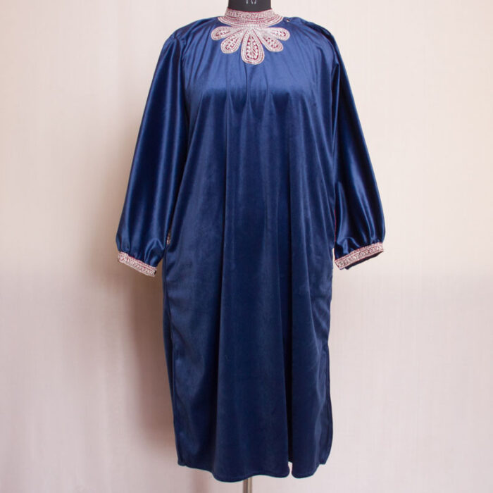 Dark Blue Velvet Tilla Top Pheran Style - Image 2
