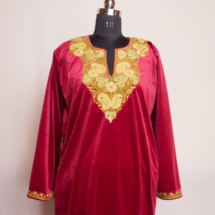 Maroon Velvet Aari Pheran