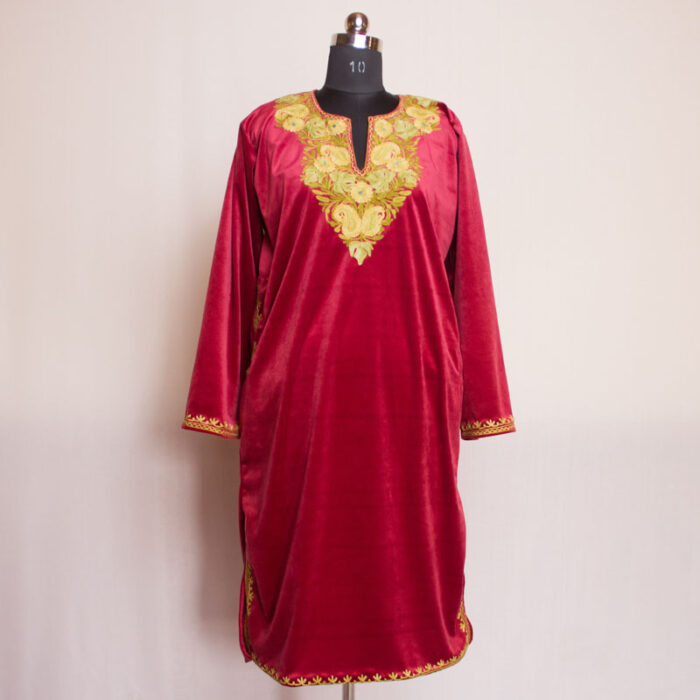 Maroon Velvet Aari Pheran - Image 2