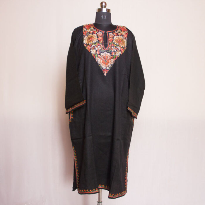 Black Raffal Paper Mache Handwork Aari Pheran - Image 3
