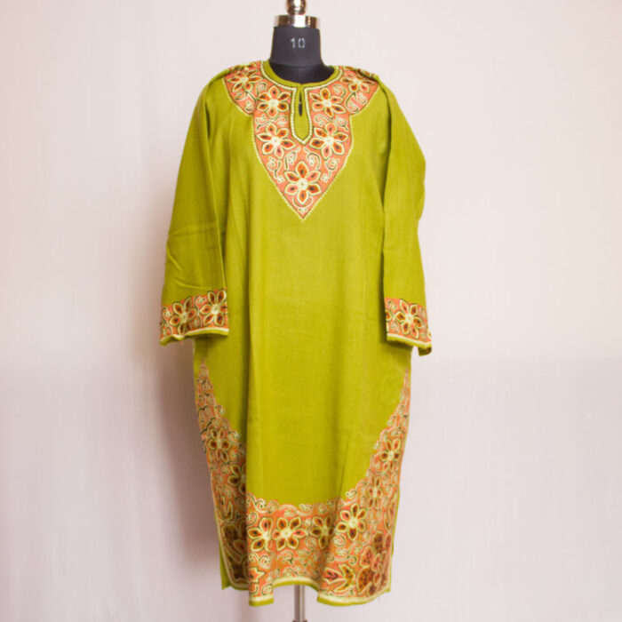 Light Green Raffal Handwork Aari Pheran