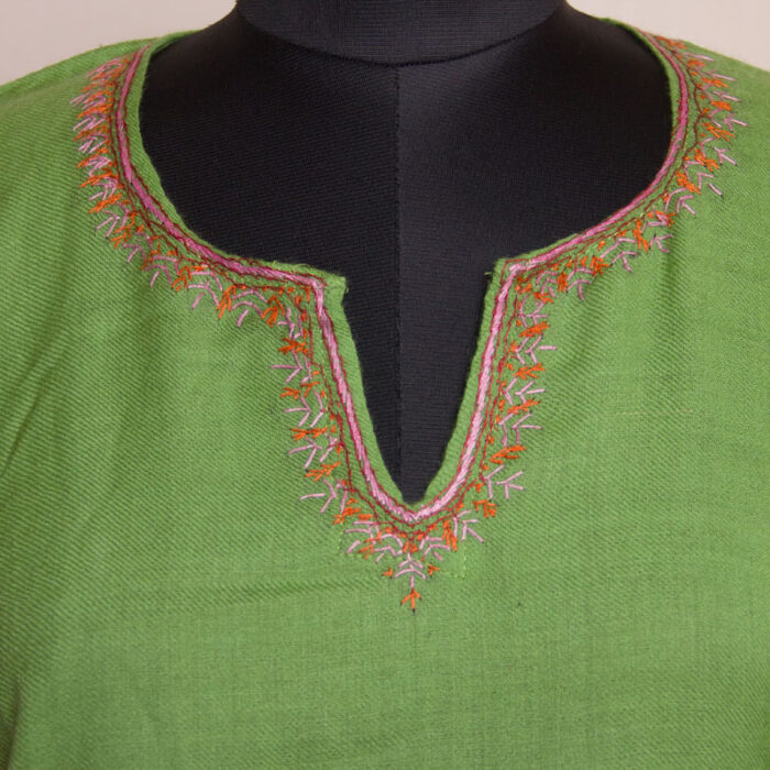 Light Green Hand Sozni Daman Work 56 Count Pheran - Image 4