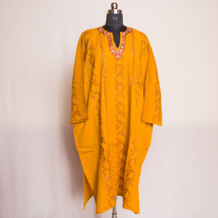 Mustard Hand Sozni 56 Count Pheran - Image 2