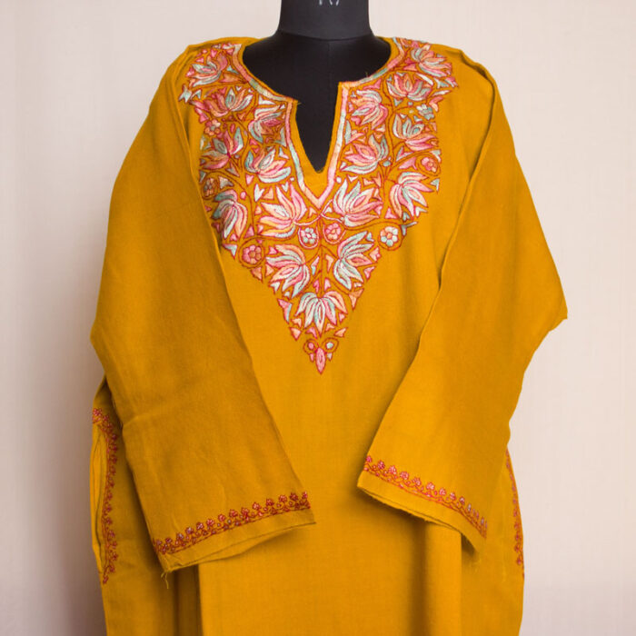 Mustard Lotus Hand Sozni 56 Count Pheran - Image 3