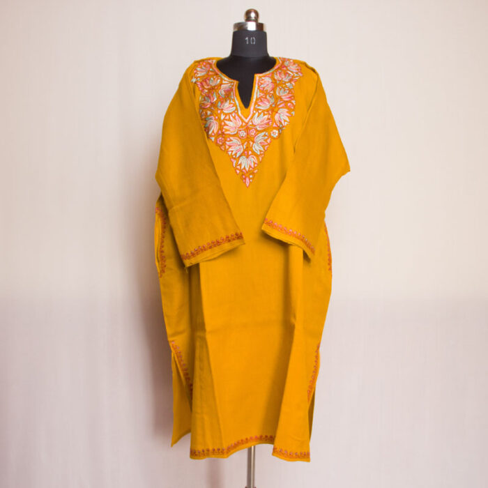 Mustard Lotus Hand Sozni 56 Count Pheran - Image 2