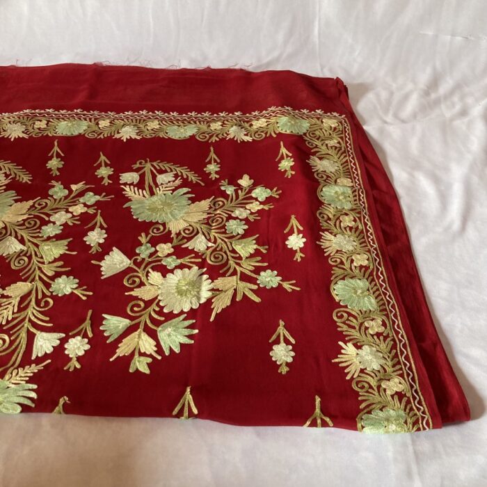 Maroon Georgette Aari Embroidered Saree