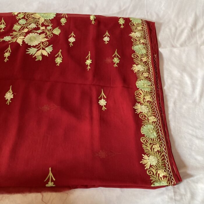 Maroon Georgette Aari Embroidered Saree - Image 3