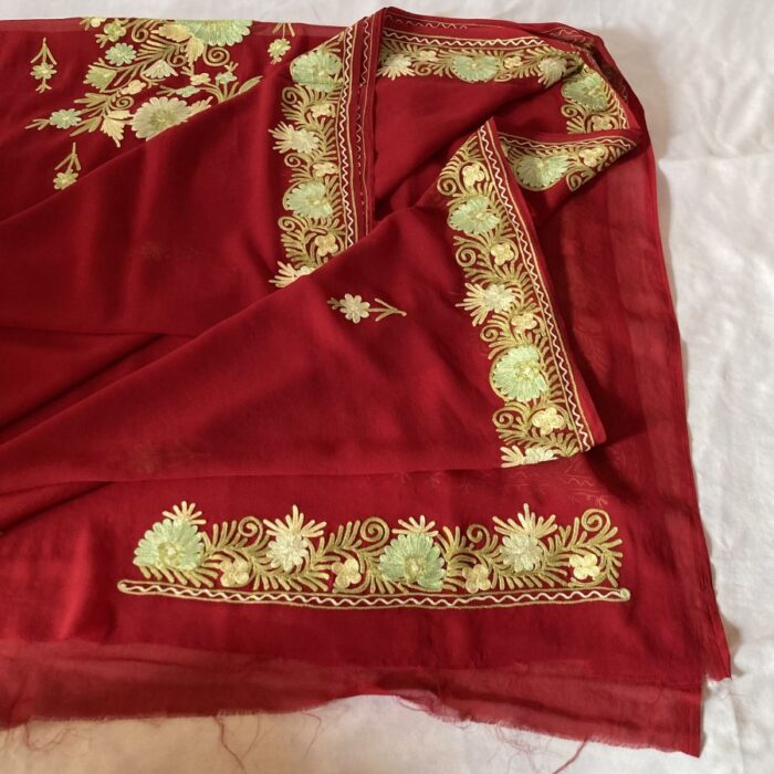 Maroon Georgette Aari Embroidered Saree - Image 4