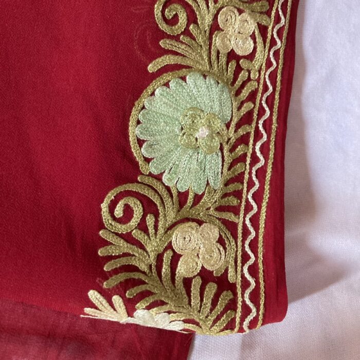 Maroon Georgette Aari Embroidered Saree - Image 2