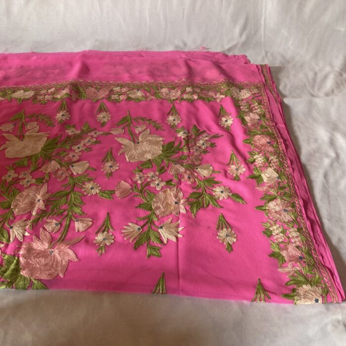 Pink Georgette Aari Embroidered Saree
