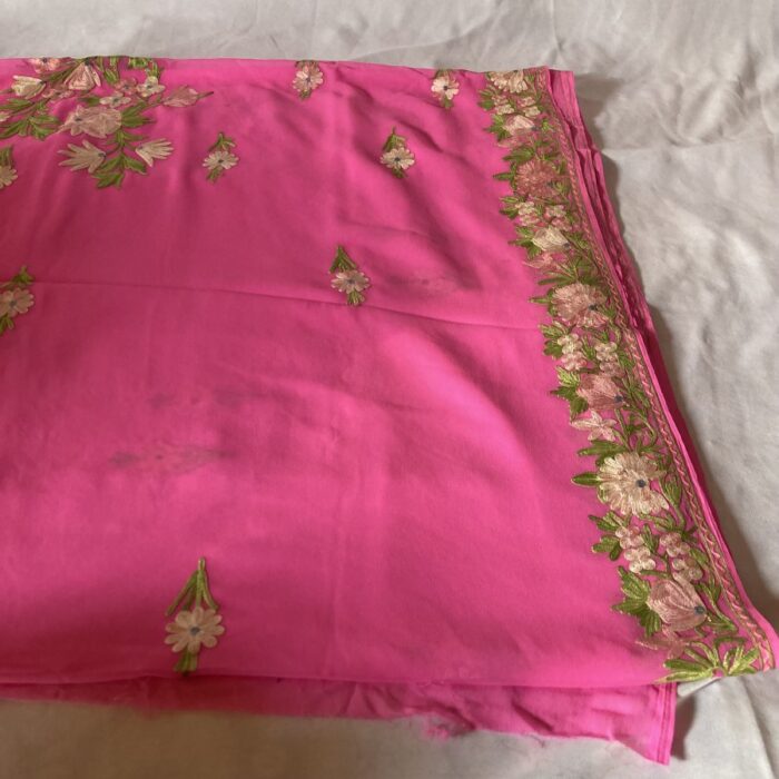 Pink Georgette Aari Embroidered Saree - Image 3