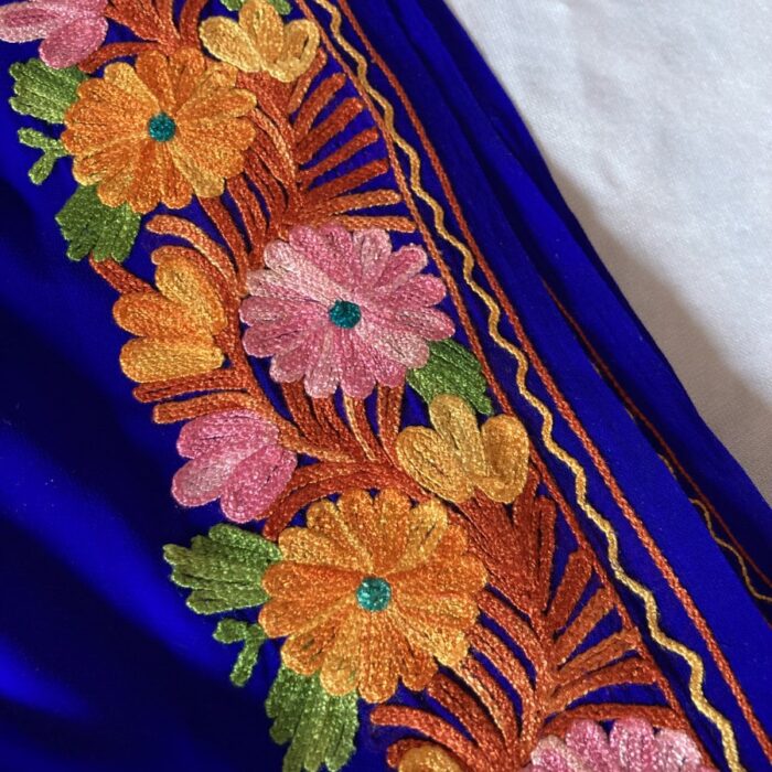 Dark Blue Georgette Aari Embroidered Saree - Image 4