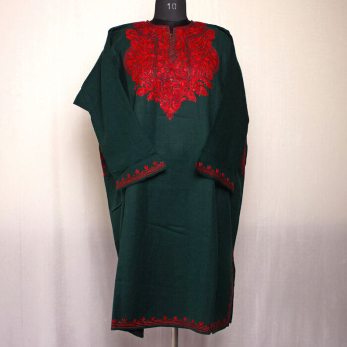 Dark Green Daba Maroon Aari Naal Pheran - Image 2