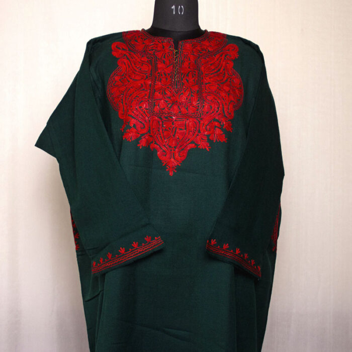 Dark Green Daba Maroon Aari Naal Pheran
