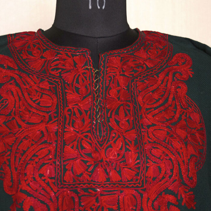 Dark Green Daba Maroon Aari Naal Pheran - Image 3