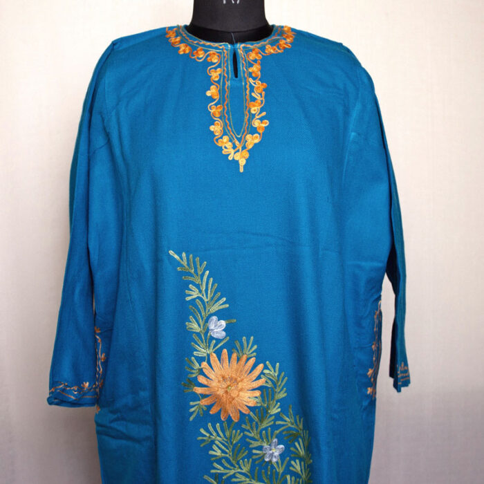 Blue Floral Aari Cashmilon Pheran