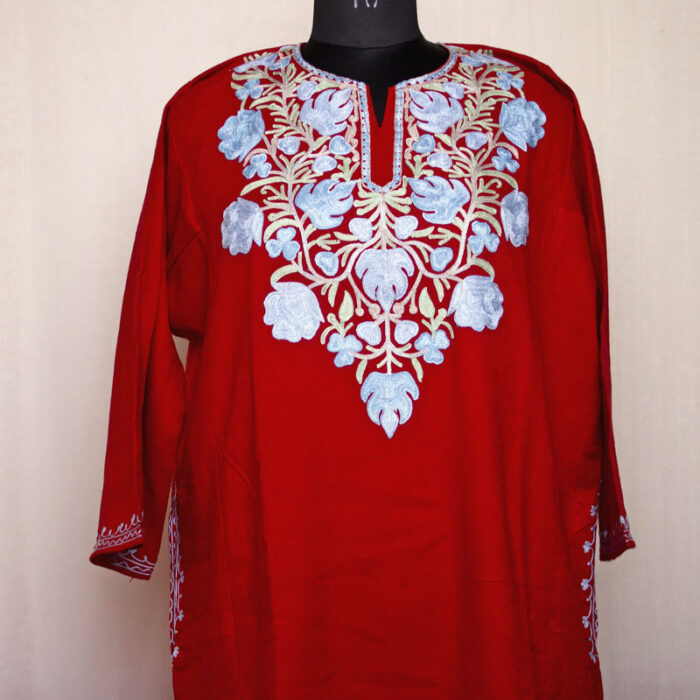 Red Chinari Aari Cashmilon Pheran
