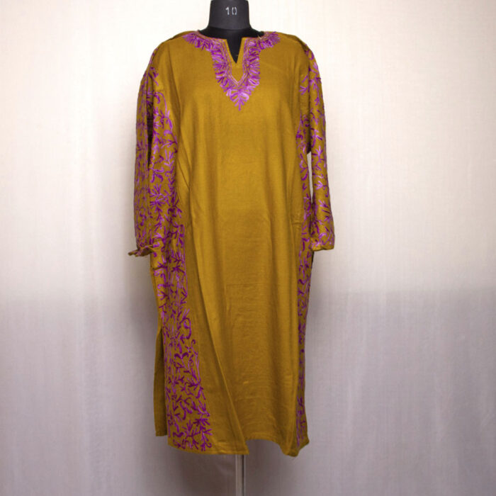 Mustard Side Panel Fine Aari Cashmilon Pheran - Image 2
