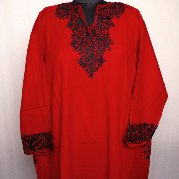 Red Black With Border Aari Cashmilon Pheran