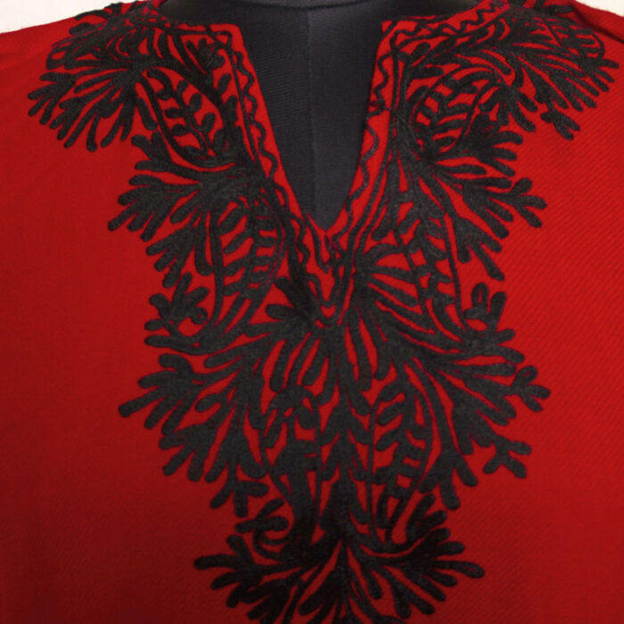 Red Black With Border Aari Cashmilon Pheran - Image 3