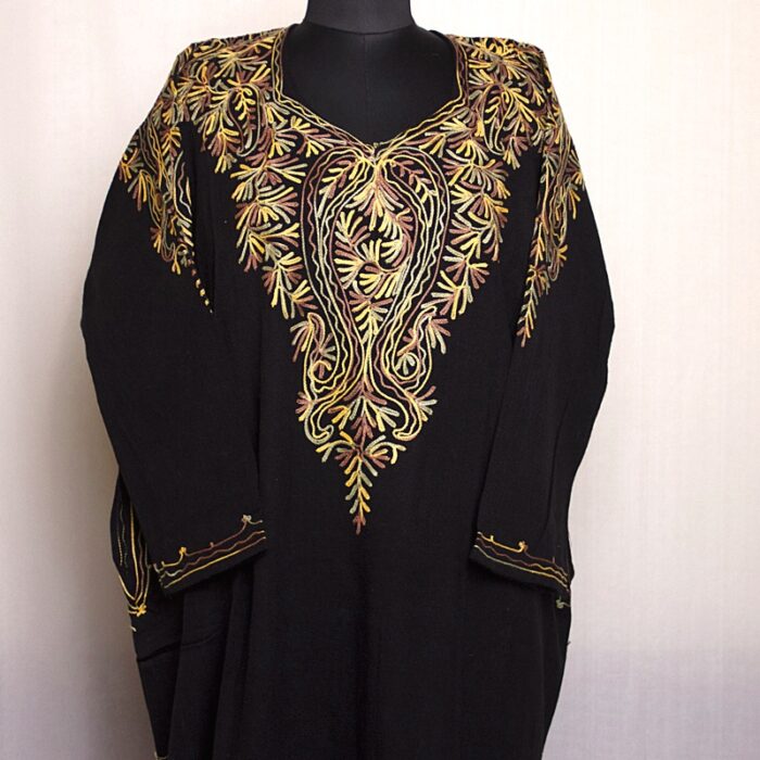 Black Cashmilon Pheran Front Back Aari Work