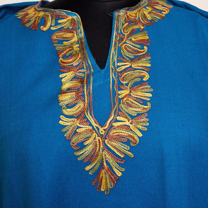 Blue Cashmilon II Sidepanel Pheran with Fine Aari - Image 3