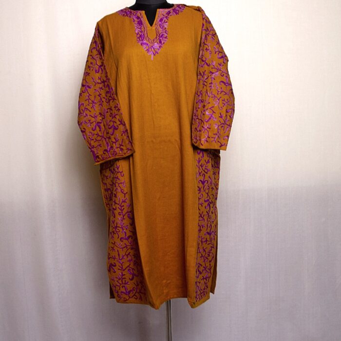 Mustard Cashmilon Sidepanel Aari Pheran - Image 3