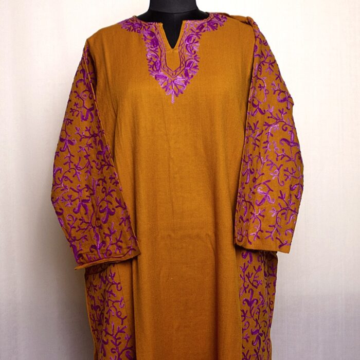 Mustard Cashmilon Sidepanel Aari Pheran