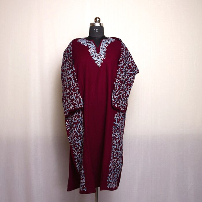 Maroon Cashmilon Sidepanel Aari Pheran - Image 2