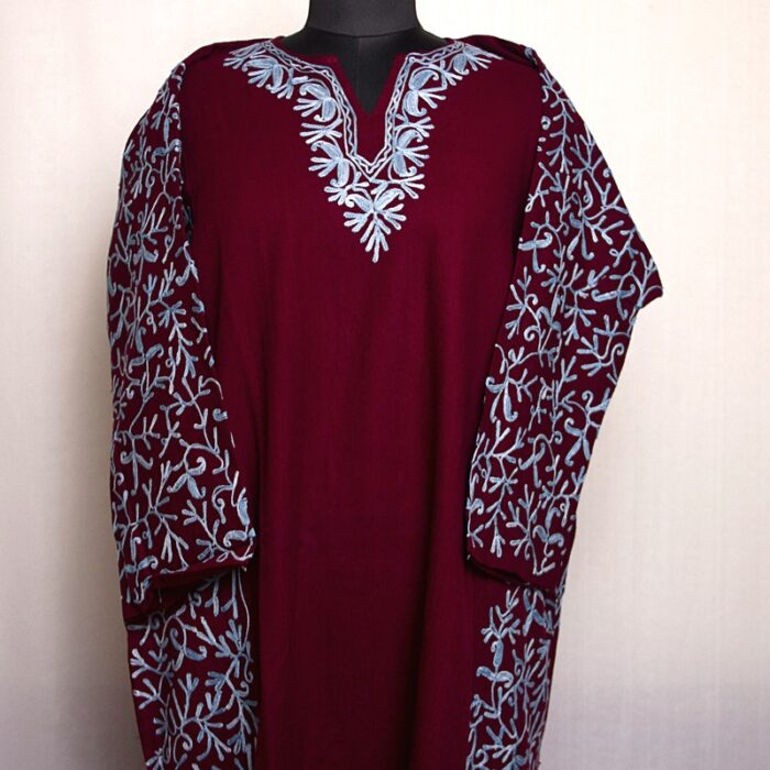 Maroon Cashmilon Sidepanel Aari Pheran