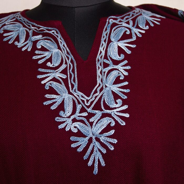 Maroon Cashmilon Sidepanel Aari Pheran - Image 3