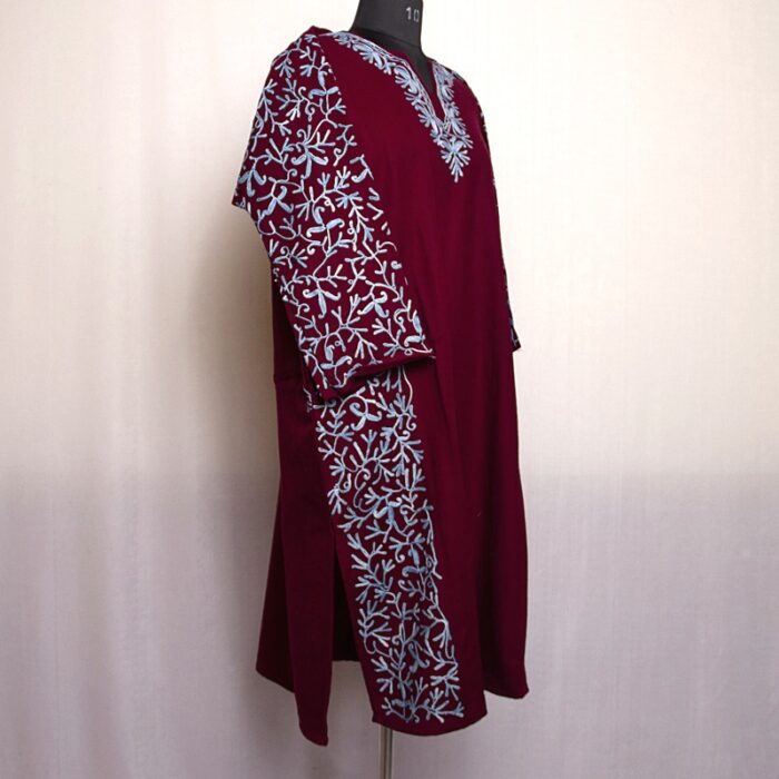 Maroon Cashmilon Sidepanel Aari Pheran - Image 4