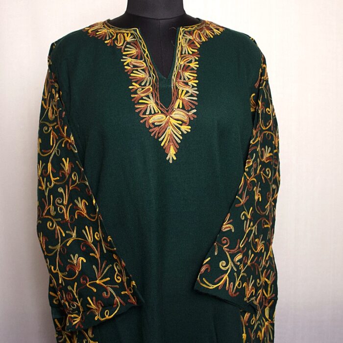Bottle Green Fine Cashmilon Sidepanel Aari Pheran