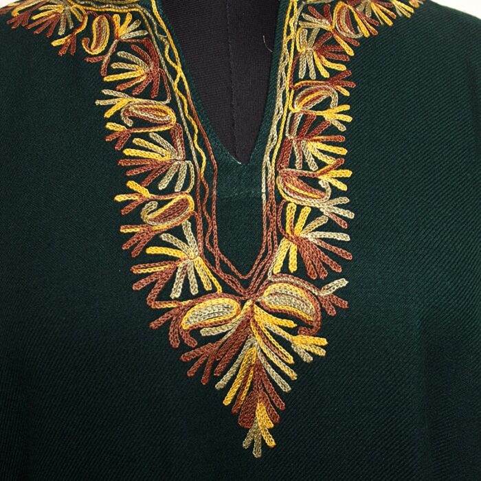 Bottle Green Fine Cashmilon Sidepanel Aari Pheran - Image 4