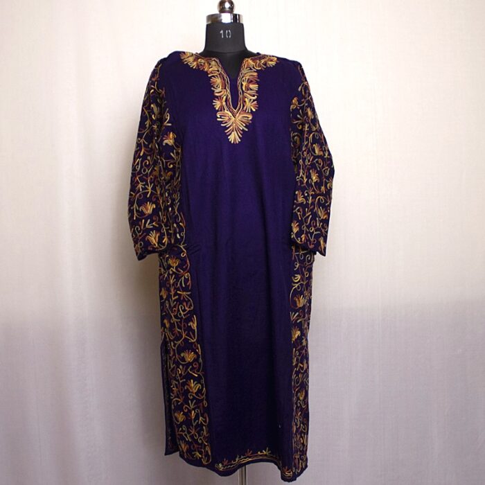 Purple Fine Cashmilon Side Panel Aari Pheran - Image 2