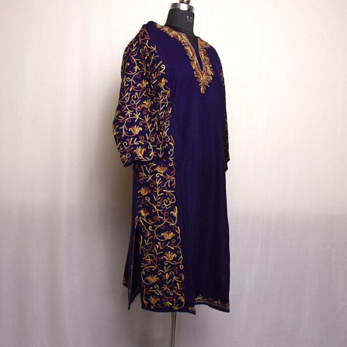 Purple Fine Cashmilon Side Panel Aari Pheran - Image 4