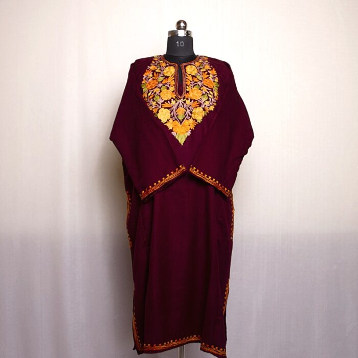 Maroon Wine Fine Cashmilon Aari Pheran - Image 2
