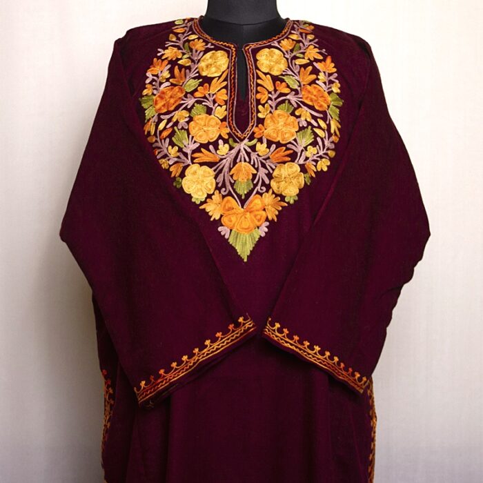 Maroon Wine Fine Cashmilon Aari Pheran