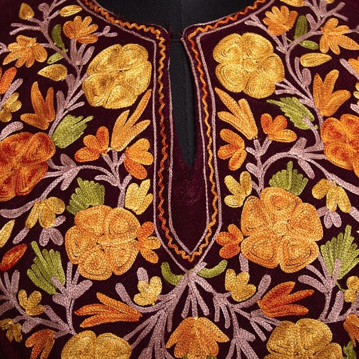 Maroon Wine Fine Cashmilon Aari Pheran - Image 3