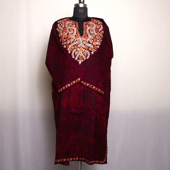 Maroon Polywool Tie-Dye Aari Pheran - Image 2