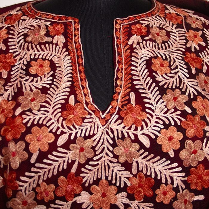 Maroon Polywool Tie-Dye Aari Pheran - Image 3