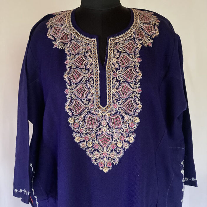 Dark Blue Zari Cashmilon Pheran