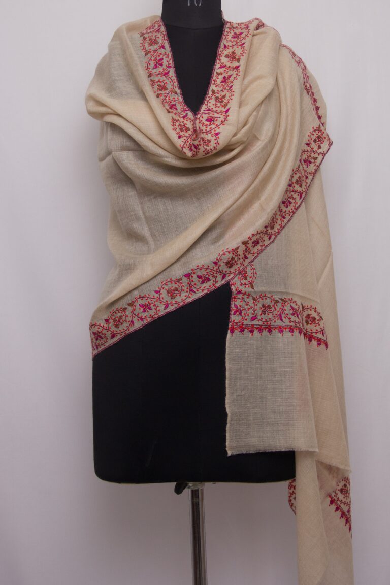 Beige Pashmina Intricate Sozni Work Stole