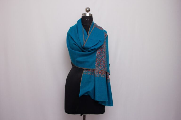 Blue Badami Pashmina Intricate Sozni Work Stole