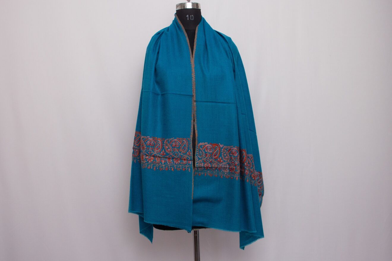 Blue Badami Pashmina Intricate Sozni Work Stole - Image 2
